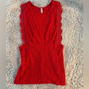 Free People Vibrant Red Lace Top